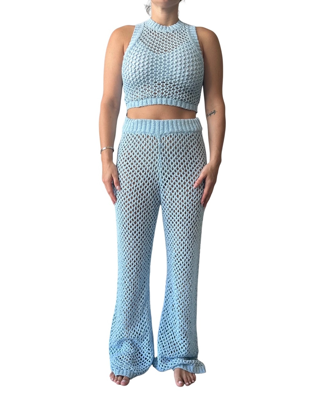 Monday swimwear Athens Light Blue Crochet Knit Set